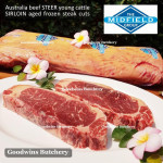 Beef Sirloin AGED BY GOODWINS Australia STEER young cattle (Striploin / New York Strip / Has Luar) chilled whole cut MIDFIELD +/- 5.5kg (price/kg) PRE ORDER 1-3 WORK DAYS